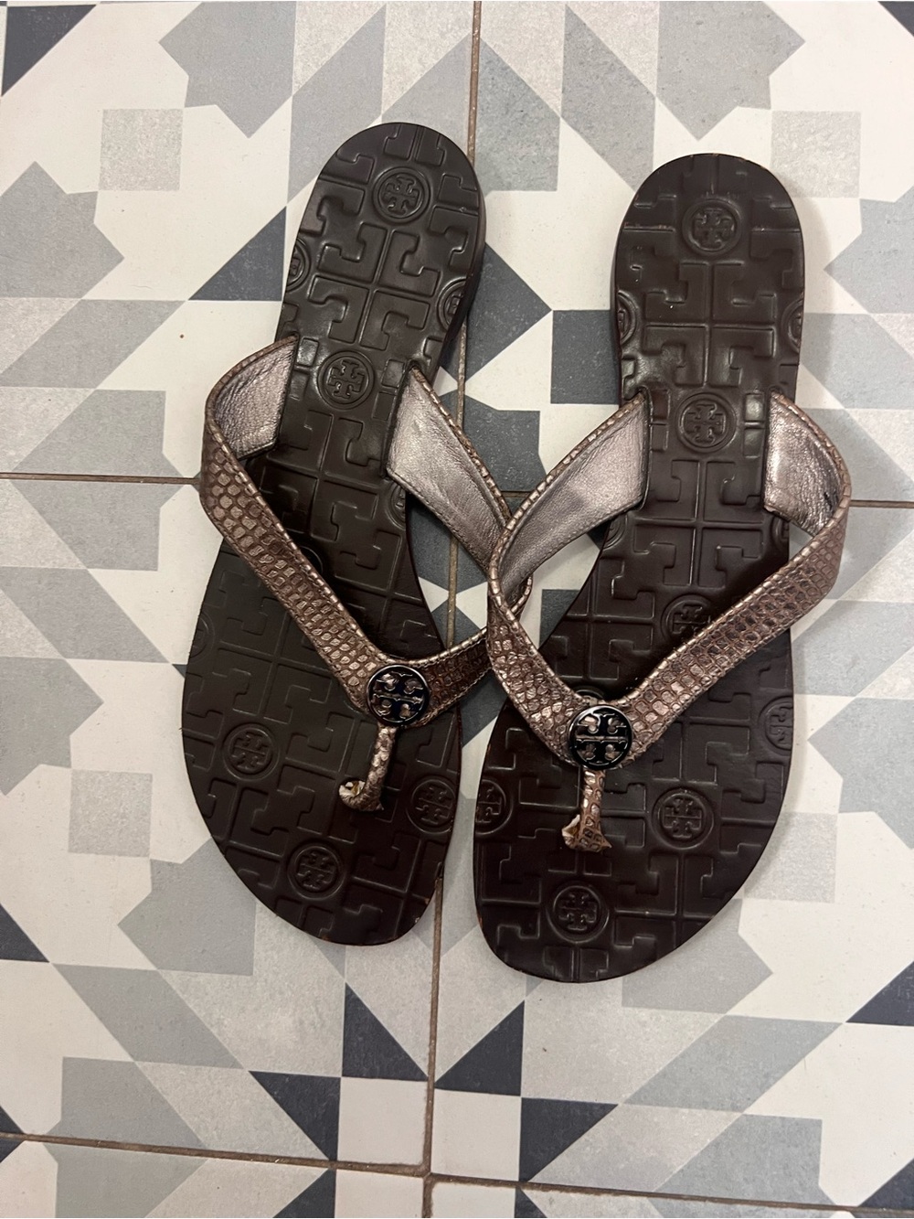 Tori Burch Metallic Brown Women's Flip Flop Sandals